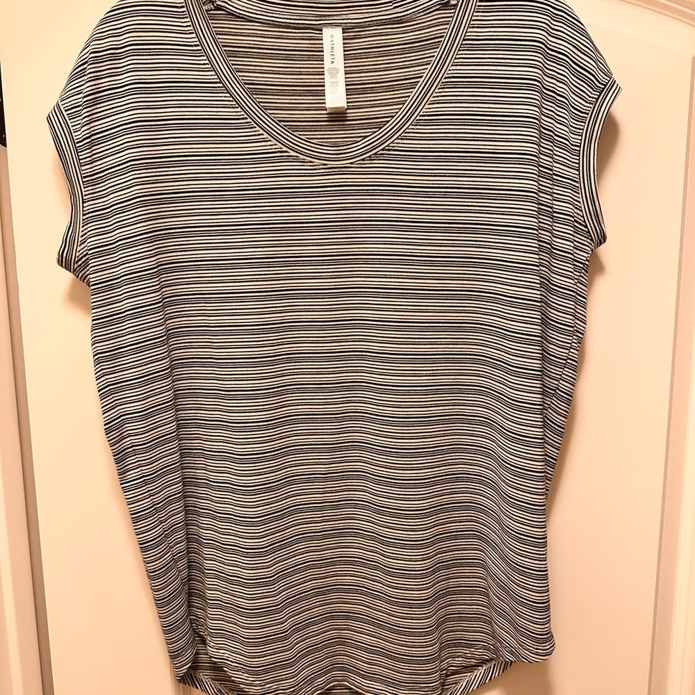 Athleta Cliudlight Striped Black and Cream Women's Top